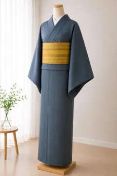 【お買得】袷着物と帯セット　江戸小紋風縦縞　博多献上帯風　普段着　着丈160㎝