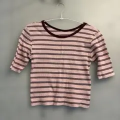 kastane レディース5部丈Tシャツ　ピンクレッド　ボーダーのサムネイル