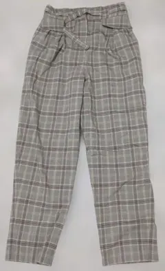 ikka グレー系チェック パンツ ウエストベルトあり