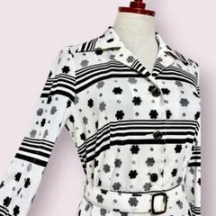 vintageヴィンテージワンピースベルト付ホワイト白ボーダー昭和レトロ国産古着