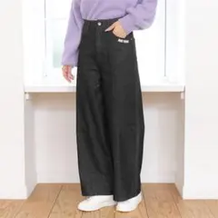 マリークワント　ワイドデニムパンツ　ブラック　デイジーペイント柄のサムネイル