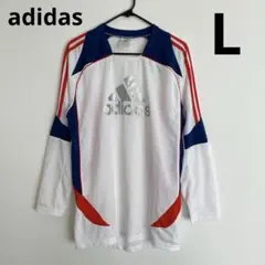 アディダス メンズ 長袖プラクティスシャツ ロンT L 白 ビッグロゴ