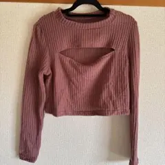 ピンク カットアウトデザイン 長袖トップス
