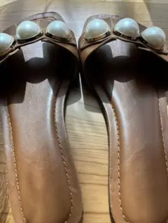 ZARA ブラウン パール装飾 サンダル