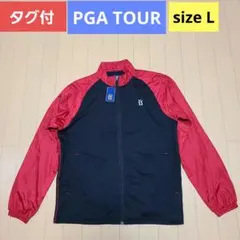 タグ付 PGA TOUR メンズ 長袖 ジャケット　ジップ　L　黒×赤　ゴルフ