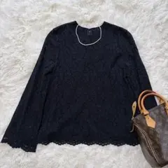 美品　ナノユニバース　総レースブラウス　ネイビー　オケージョン