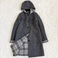 美品　バーバリーロンドン　カミシヤ混　ロングコート　ノバチェック　L　グレー