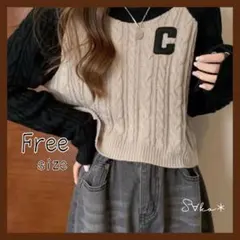 新品♦SALE♦ケーブルニットセーター ショート丈 アルファベット カジュアルb