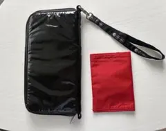 LeSportsac レスポ マルチパスポートウォレット ひとりっぷ 黒x赤