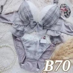 №1587【B70】シュクレチェックシフォンブラジャー＆フルバックショーツ