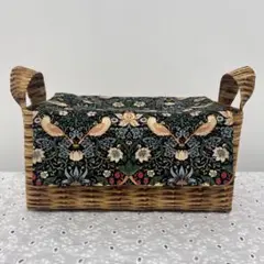 ハンドメイド　布バスケット　ウィリアムモリスいちご泥棒柄　ブラック