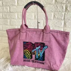 レア　MARC JACOBS MTVのコラボ　鮮やかなピンクのデニムトートバッグのサムネイル