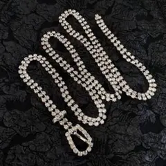 ラインストーン ビジュー ベルト ラリエット クリア 2連チェーン　白　透明