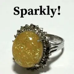 指輪 ヴィンテージ風 イエローオパール調 リング 13号 シルバー色 匿名発送