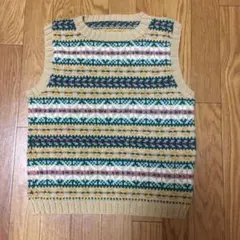 20%値下げ　秋色多色ボーダー柄の編み込みニットベスト