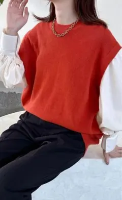 LEPSIM 12ゲージ袖パフ切り替えプルオーバー オレンジ