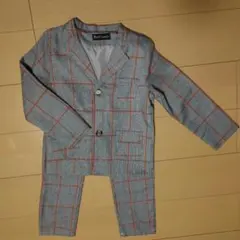 【美品】子供スーツ卒園・入学　スーツ 120cm グレーオレンジチェック