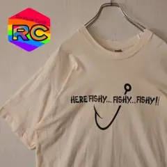 古着 FRUITS OF THE LOOM 釣りFISHY Tシャツ クリーム色