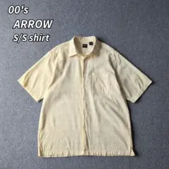 00s ARROW シャツ レーヨン 半袖 クリームイエロー 古着 L 格子のサムネイル