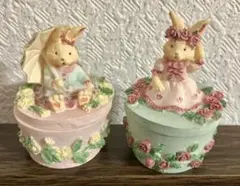 連休セール中ウサギの置物 、小物入れ2個セット♡パステルカラー♡ピンク♡黄色♡緑