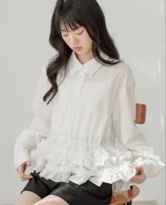 新品　タグ付き　Heather ボリュームフリルヘムシャツ タグ付き　ヘザー　白