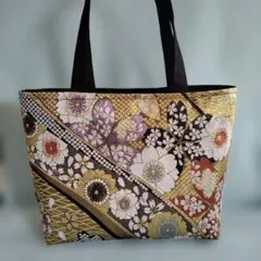 帯リメイク　トートバック　桜　花びら　金糸