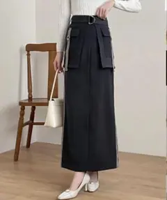 【ABITOKYO】バックスリットサイド配色ラインベルトレイヤードスカートのサムネイル