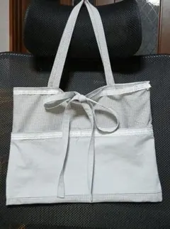 ハンドメイド、トートバッグ グレー チェック柄