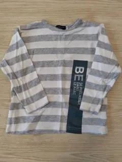 グレーとホワイトのストライプ長袖Tシャツ 110