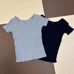 リブ編み 半袖Tシャツ 2枚セット グレー・ネイビー