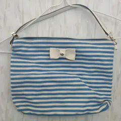 青と白のボーダー ハンドバッグ