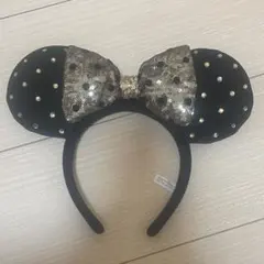 ディズニー カチューシャ ミニー スパンコール 黒 ブラック 金 ゴールド