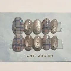 現品 チェックネイル 星ネイル キラキラネイルネイルチップ ブルー系10個セット