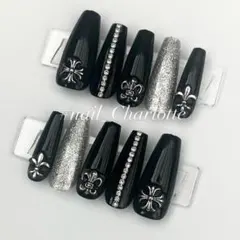 【現品】ネイルチップ クロム 地雷 ギャル シズルニック ロングバレリーナ 黒M