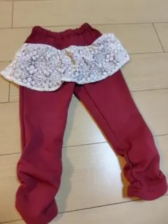裏起毛　レースフリル付きパンツ　100　キムラタン　赤　ワインレッド