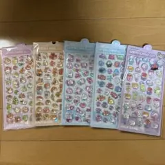 ゆるかわ系　食べ物　動物　海の生き物　ボンボンドロップシール　5枚セット