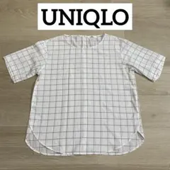UNIQLO ホワイト　チェック柄　Mサイズ　ブラウス　レディース