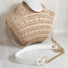 シェル型 パール かごバッグ 貝殻モチーフ チェーン ショルダーバッグ 総柄