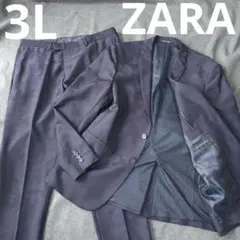 【ZARA】カモフラ柄総柄 2Bカジュアルセットアップスーツ 上下3L ネイビー