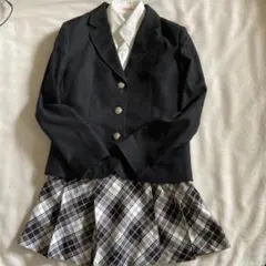 ブレザーとブラウス　チェック柄スカート3点セット　リボン付き　Tsサイズ