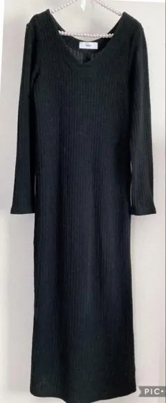 MOCAブラック ロング リブニットワンピースM