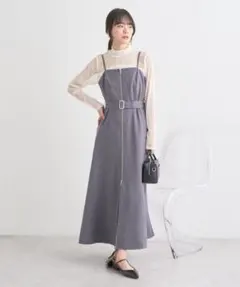 earth music&ecology グレー　ダブルジップキャミワンピース