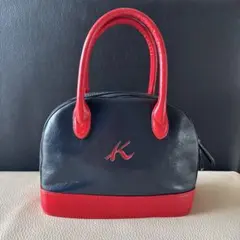 極美品・ベタつきなし】キタムラ 本革 チェーンバッグ 紺 赤 レトロ 