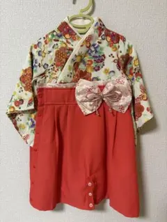ベビー袴 タッセル付き 80〜90cm 鶴と扇 金彩 女の子 アイボリー G27 