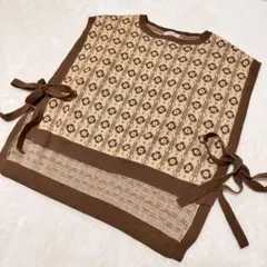 美品＊Samansa Mos2 花柄ニットベスト ウール サイドリボン