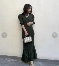 SNIDEL フロントボタンニットワンピース ダークグリーン