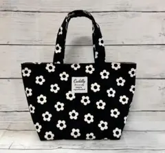 ミニトートバッグ　ハンドメイド　小花柄シンプル白黒