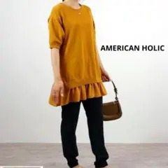 新品☆アメリカンホリック 半袖 ニット チュニック プルオーバー マスタードのサムネイル