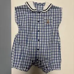 【美品】ロンパース　70cm チェック　青　白