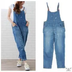 新品☆大きいサイズ☆合皮使い細紐のCUTEスタイル☆デニムサロペット☆43